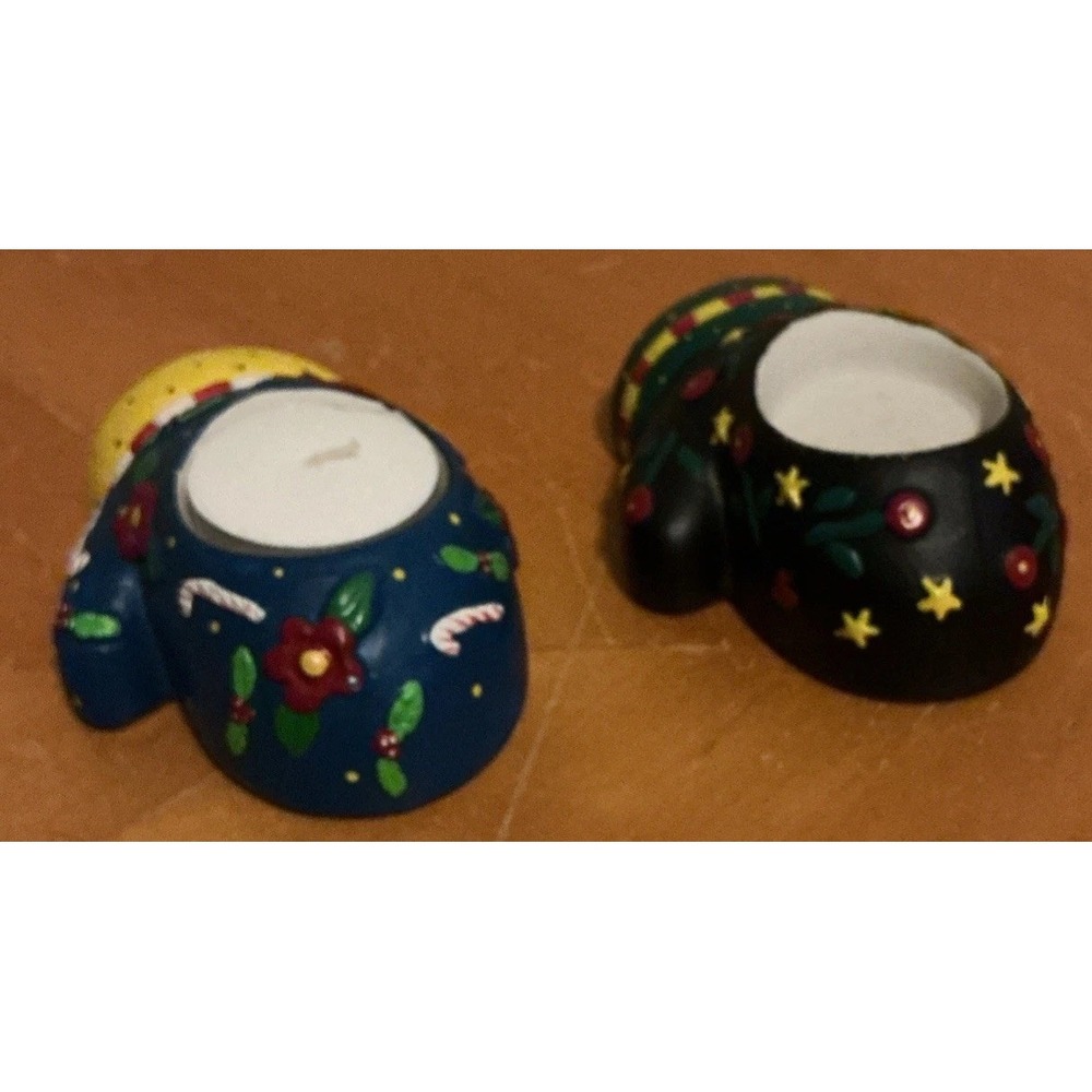 Mary Engelbreit Set of 2 Mitten Shaped Tea Light Holders Winter Whimsical‎